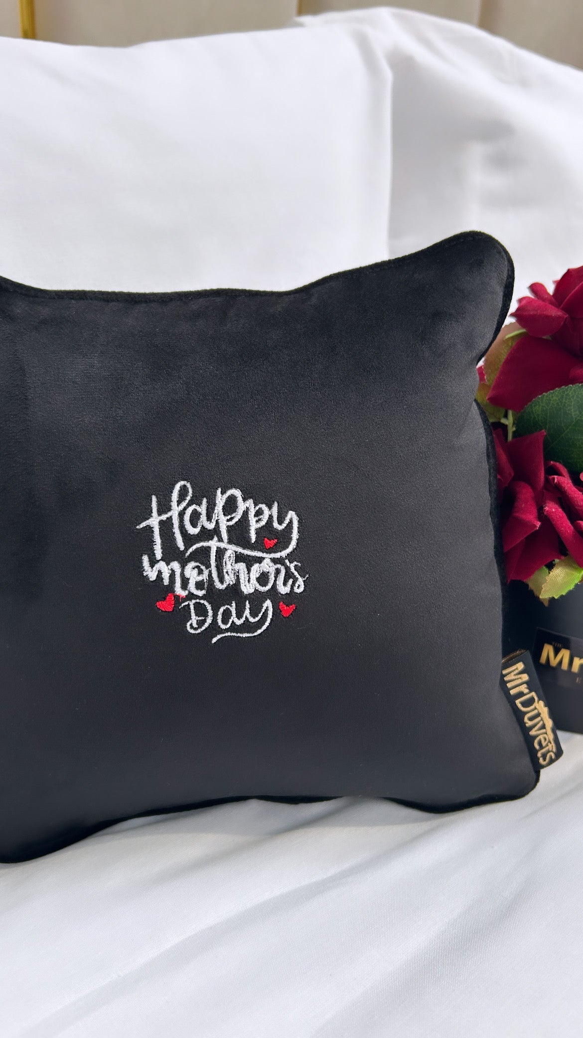 Happy Mothers Day Black Velvet Mini Cushion