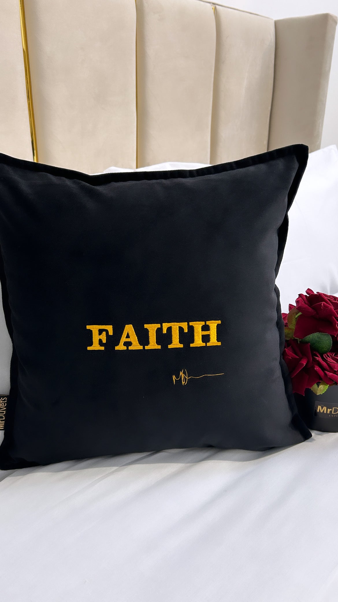 Faith Black Velvet Cushion