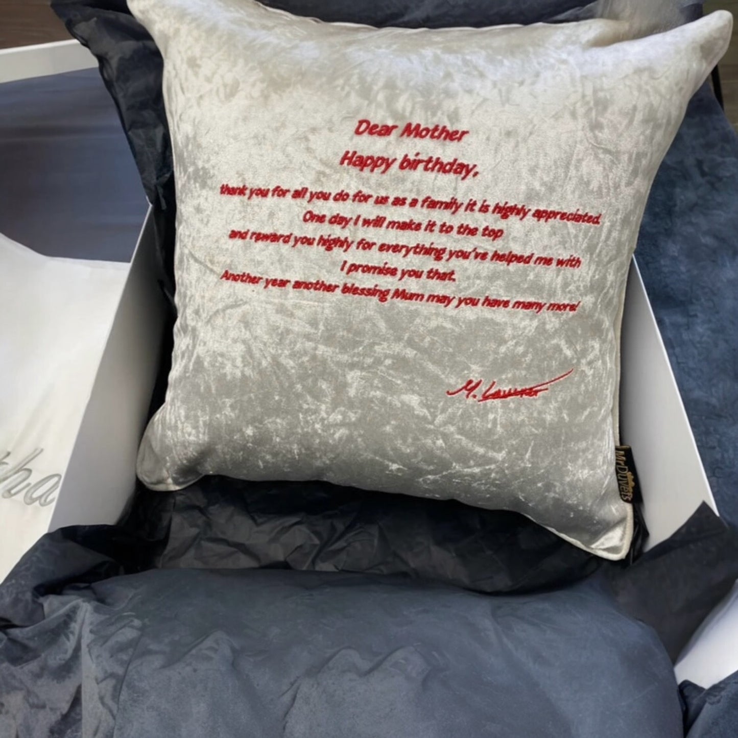 Bespoke Message Cream Custom Cushion With Signature