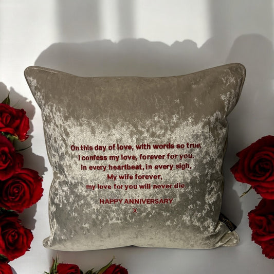 Happy Anniversary Custom Message Champagne Velvet Cushion