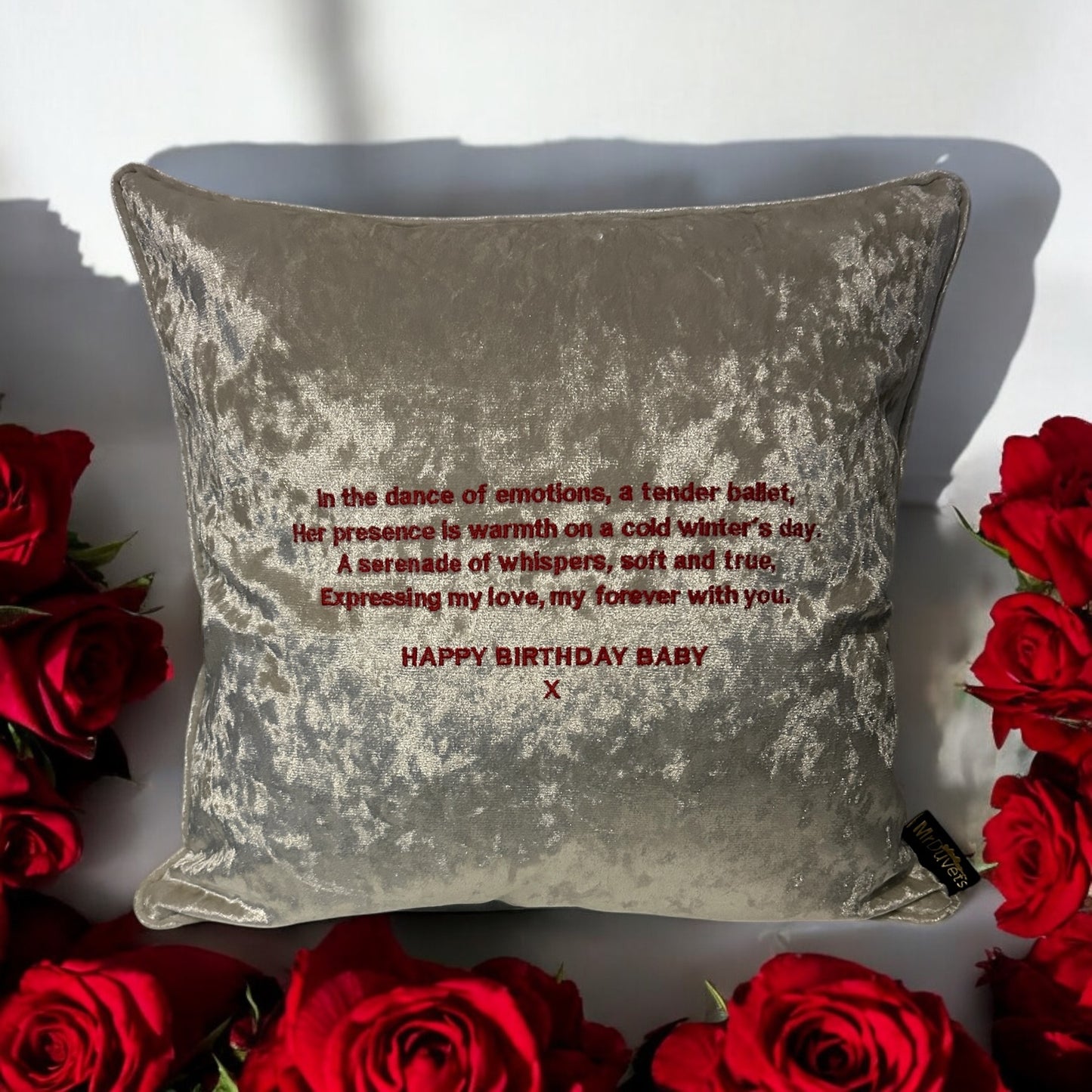 Happy Birthday Custom Message Champagne Velvet Cushion