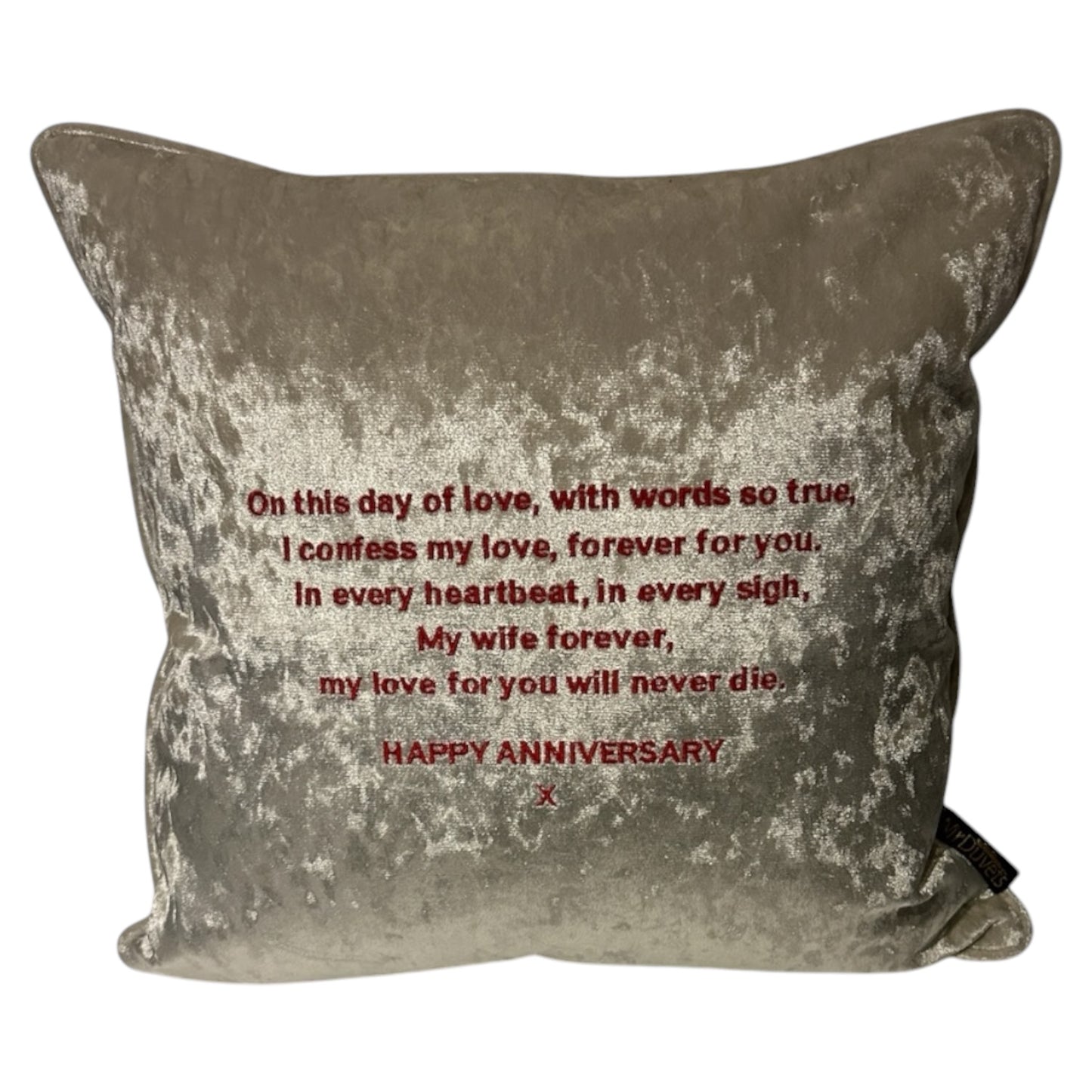 Happy Anniversary Custom Message Champagne Velvet Cushion