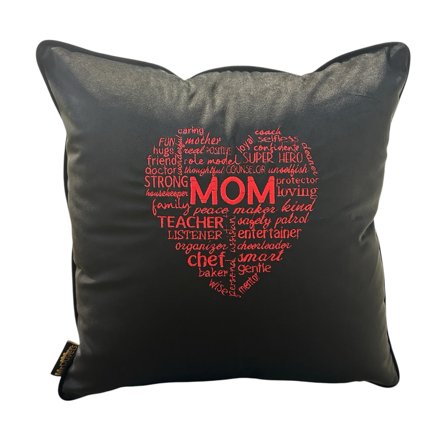 Mom Heart Shape Black Velvet Custom Cushion