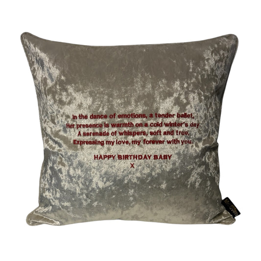 Happy Birthday Custom Message Champagne Velvet Cushion