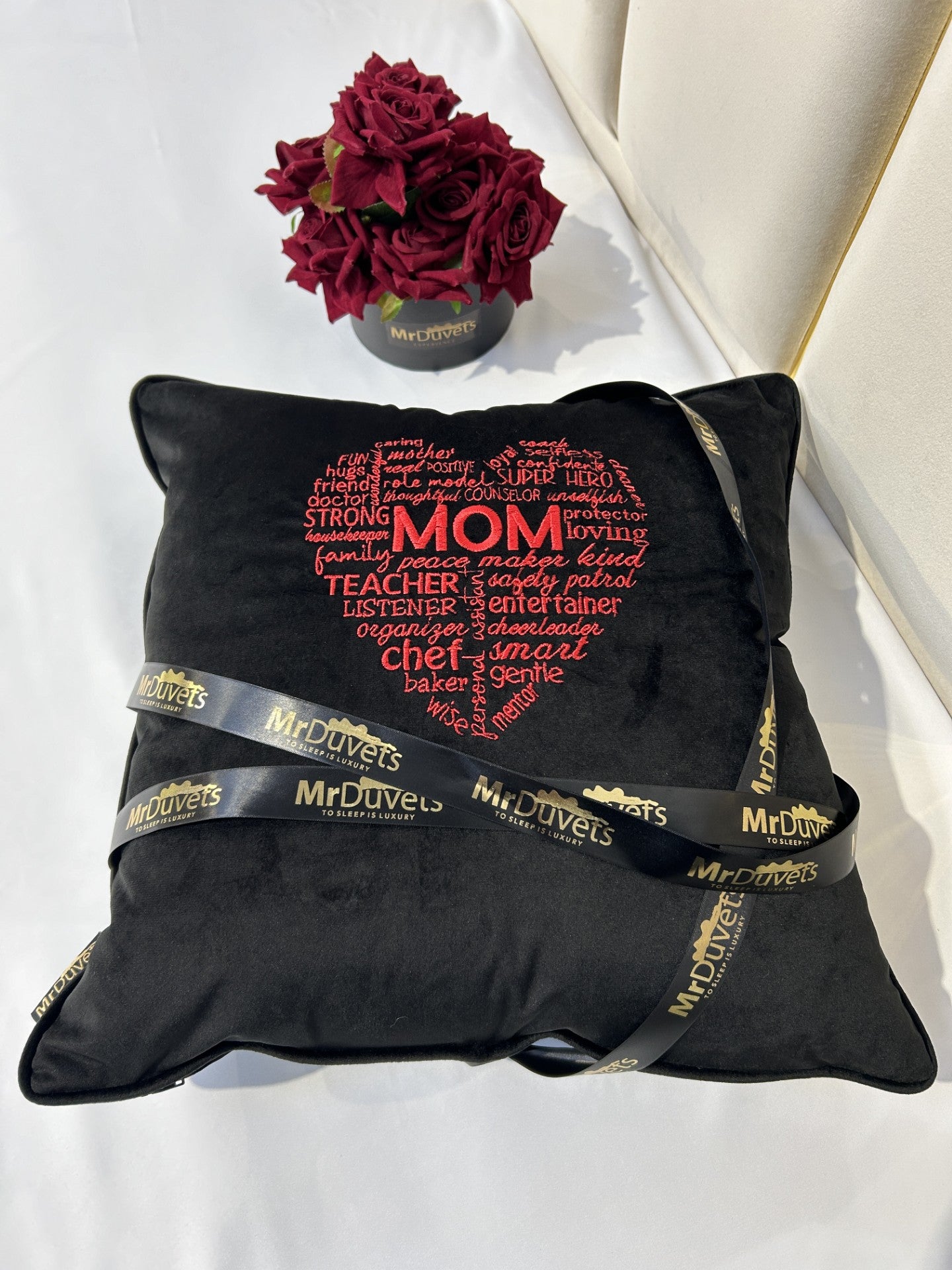 Mom Heart Shape Black Velvet Custom Cushion